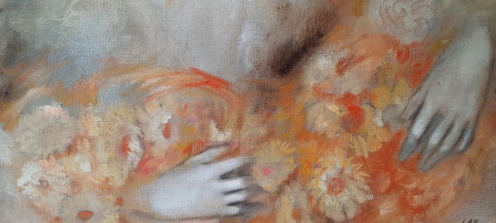 Caballo y bella con flores