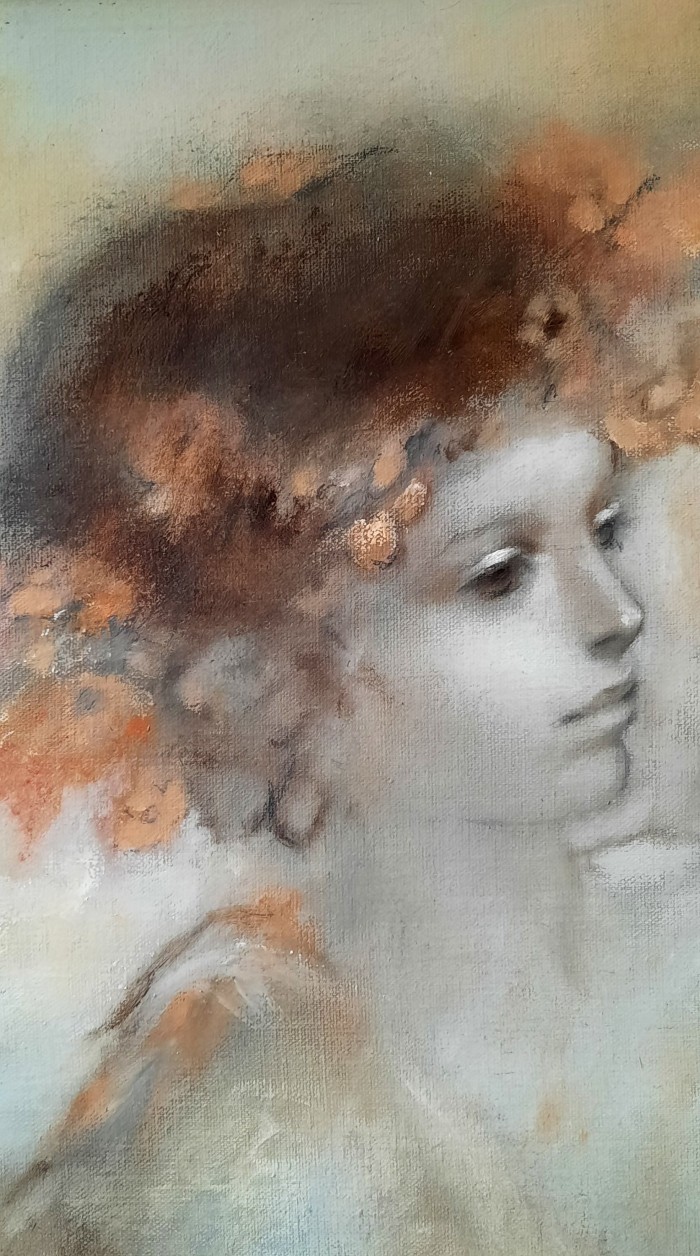 Caballo y bella con flores