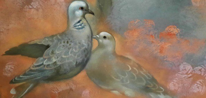 Niña con dos palomas