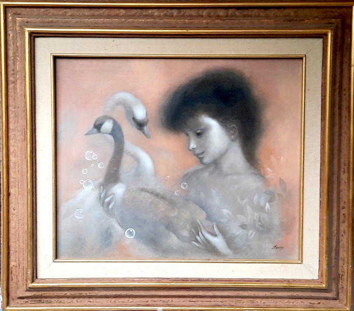 Niña con cisnes