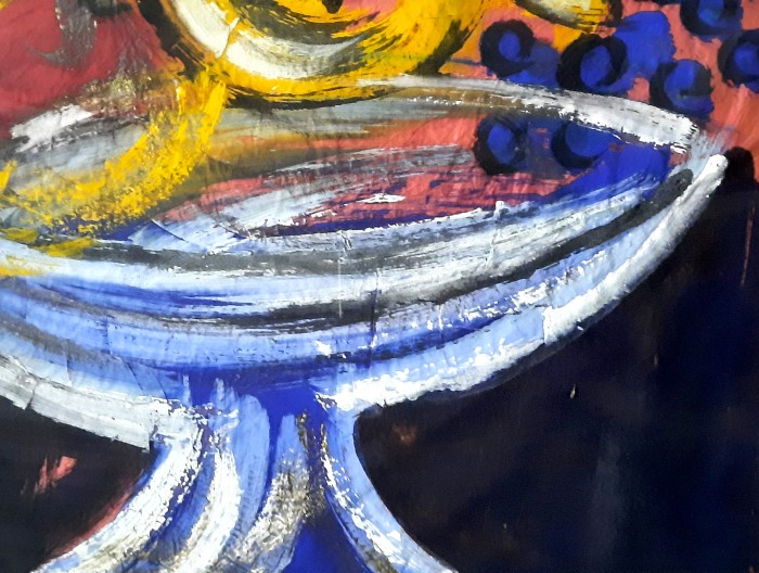 Frutero con granadas y uvas