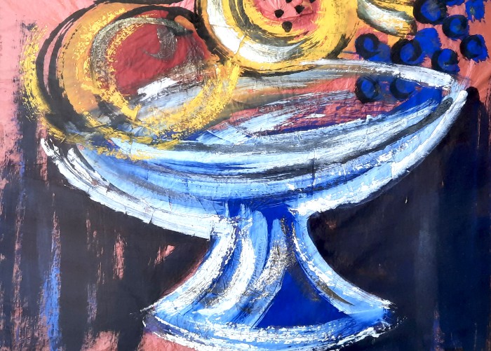 Frutero con granadas y uvas