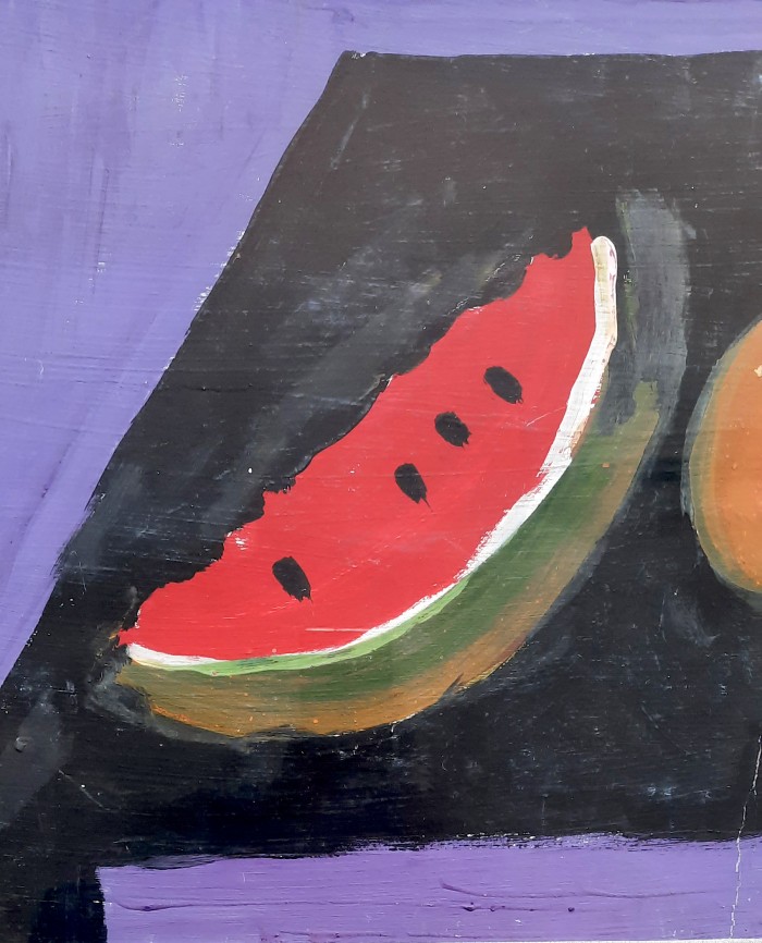 Naturaleza muerta con rosas, sandías y granadas