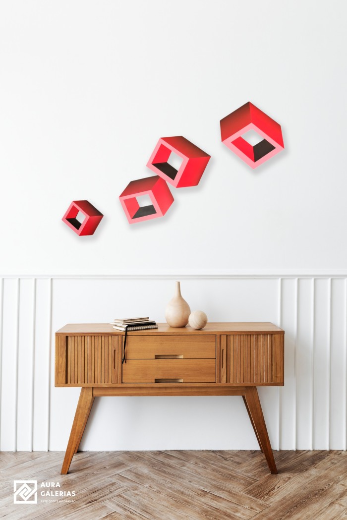 Elementos Flotantes en Rojo Wall Sculpture